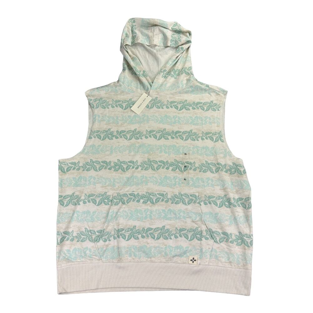 Sun + Stone Mens Andrew Regular Botanical Stripe Sleeveless Hoodie Blue White XL